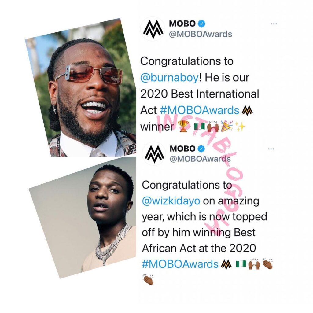 Nigerian musicians, Burnaboy and Wizkid, win big at the 2020 MOBO Awards
