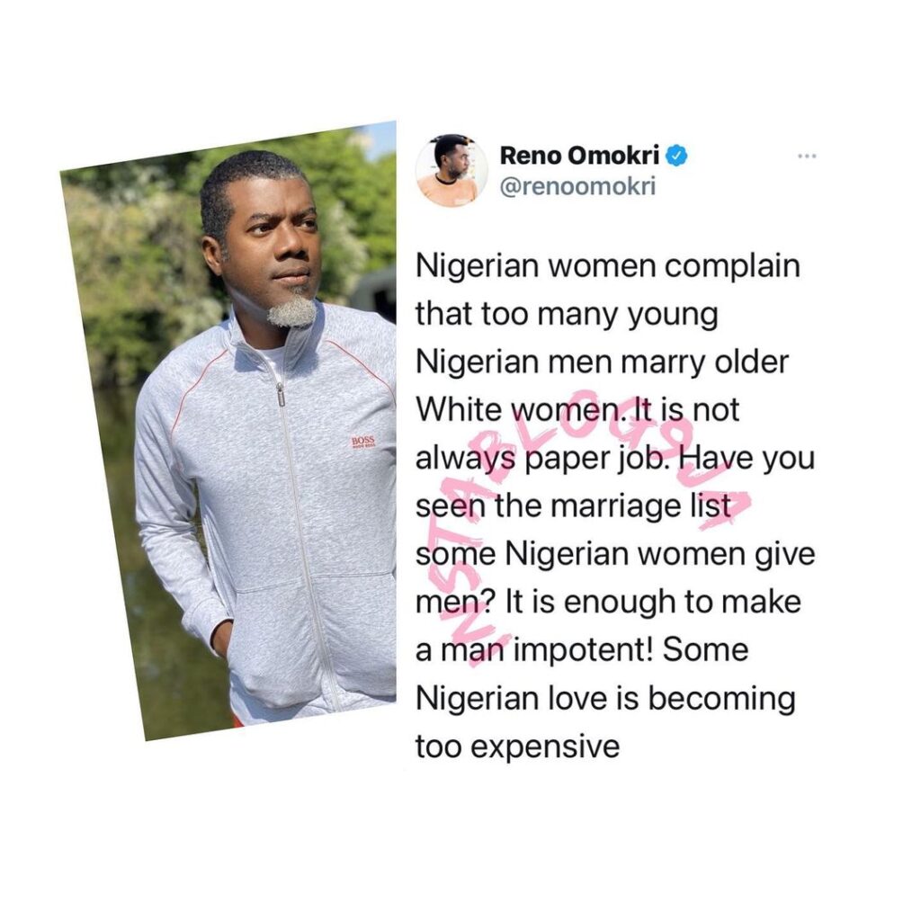 Why young Nigerian men are opting for older white women — Reno Omokri