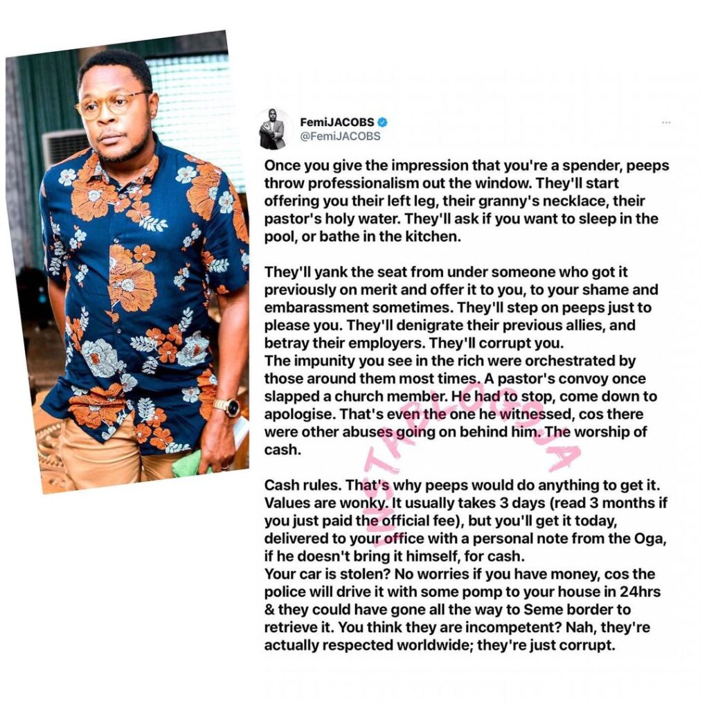 Once you have money, people will do anything for you — Actor Femi Jacobs