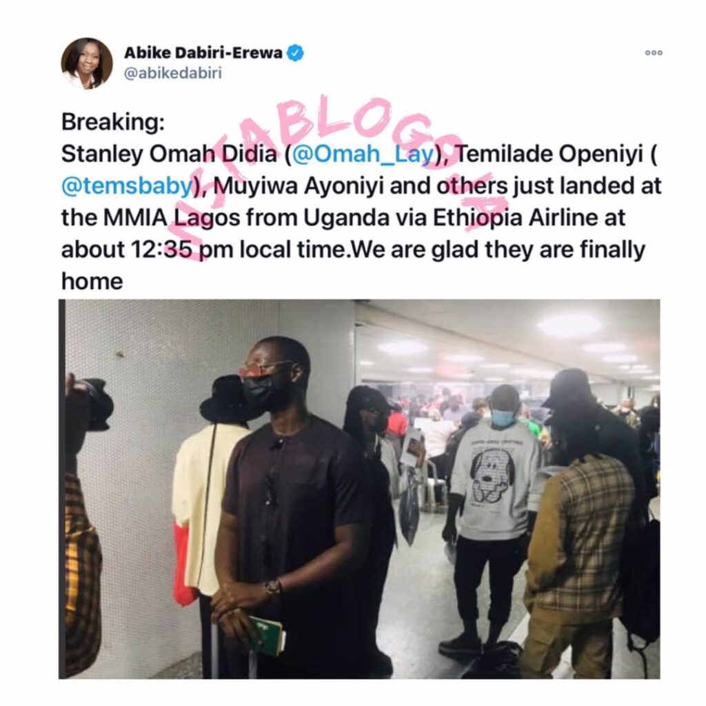Singer Omah Lay and Tems arrive Nigeria from Uganda