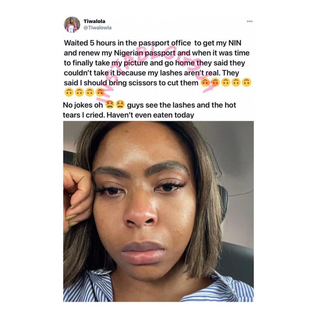Lady allegedly told to cut her eyelashes before she can renew her passport
