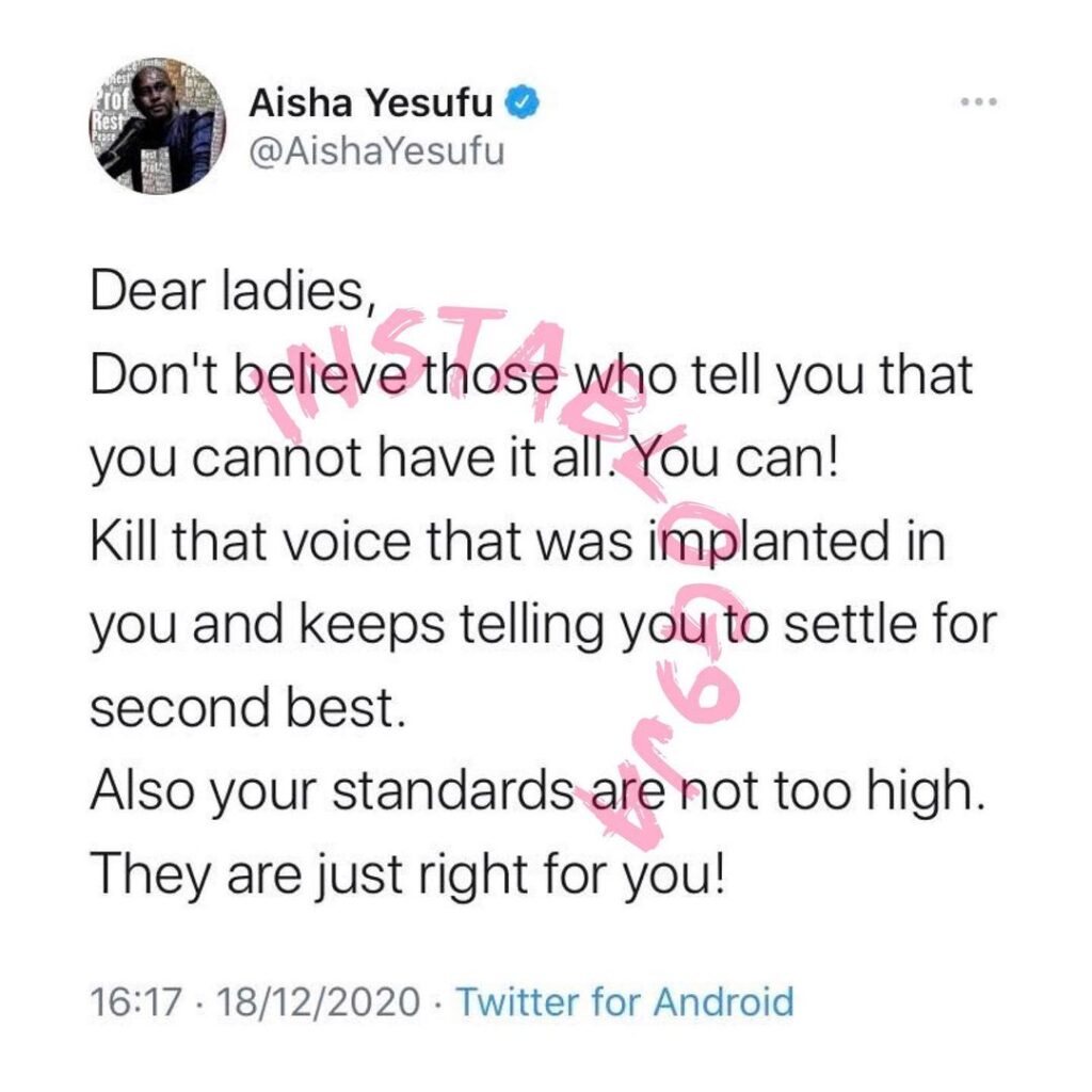 Ladies, do not believe those who tell you you cannot have it all — Activist Aisha Yesufu