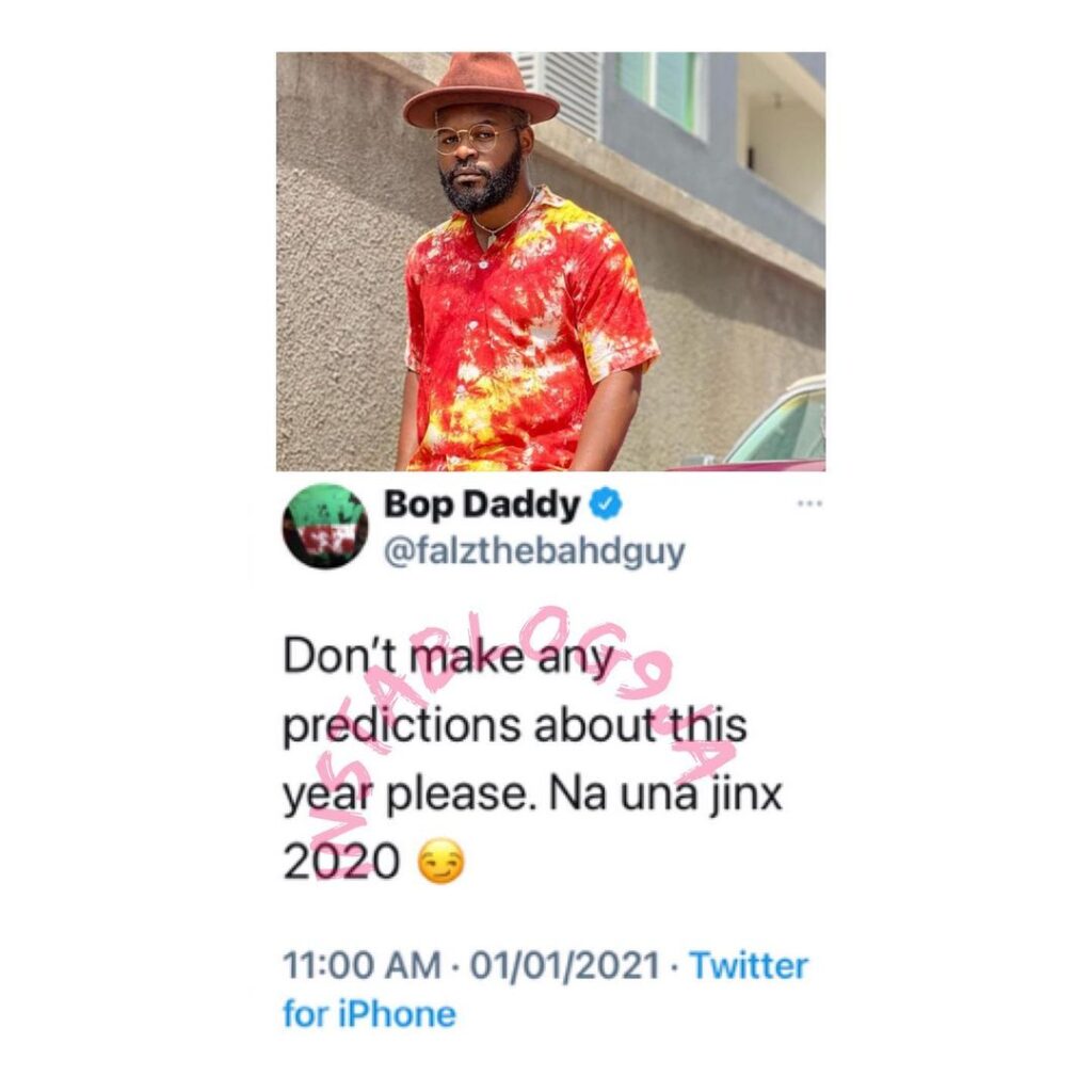 “Your predictions jinxed 2020,” Rapper Falz tackles Nigerian prophets