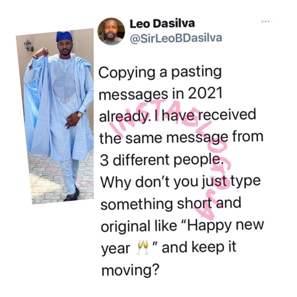 Reality TV Star, Leo, tackles those sending him ‘copy and paste’ new year messages