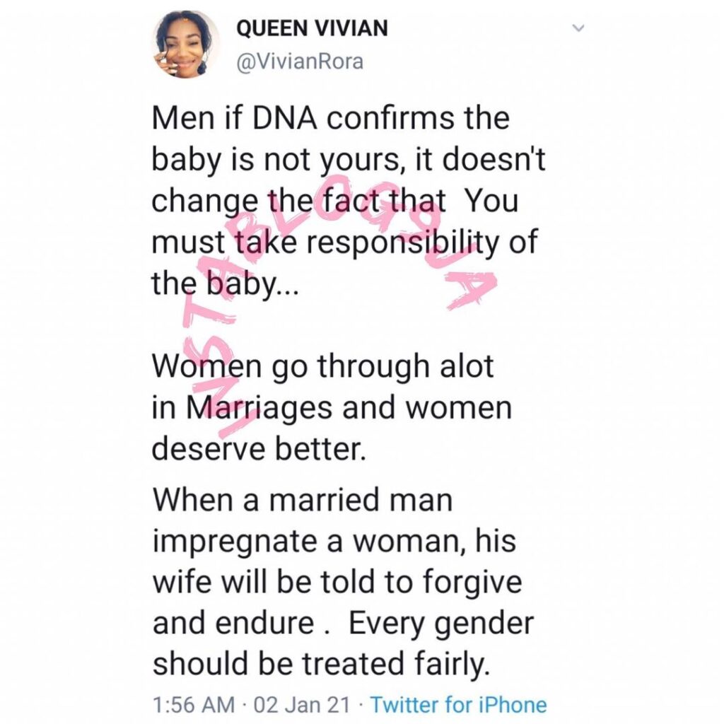 Men, you must take responsibility of the baby even if DNA confirms the baby is not yours — Barr. Vivian