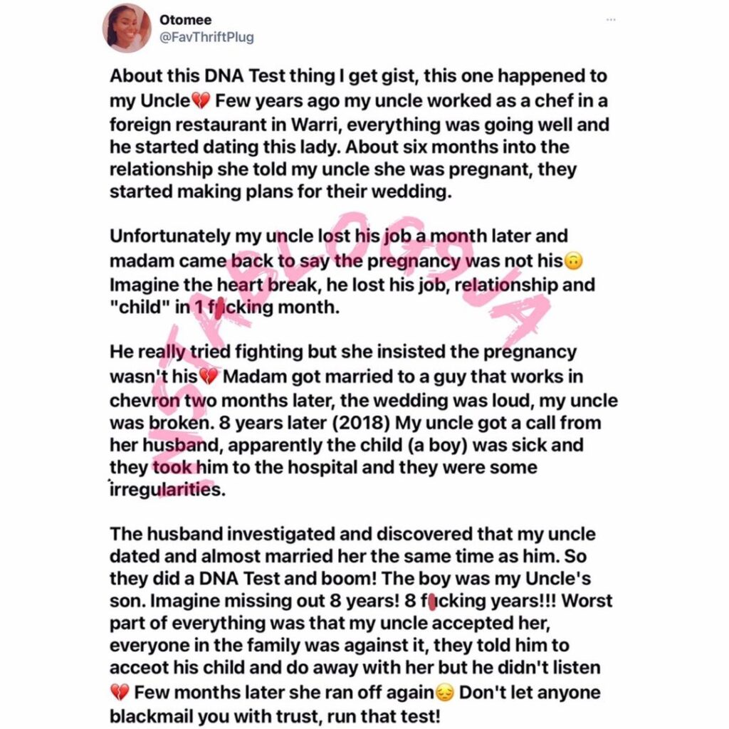 Paternity Fraud: Lady narrates her uncle’s heartbreaking experience