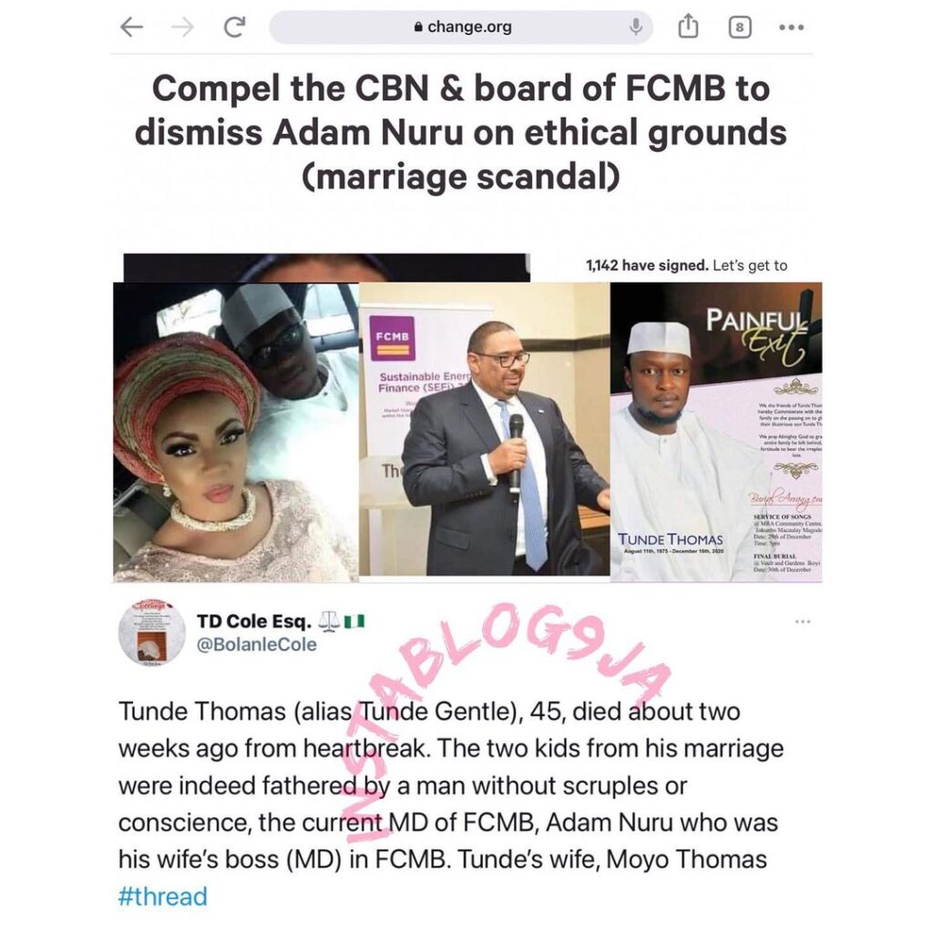 Alleged Paternity Scandal: Over 1000 sign petition to sack FCMB MD. [Swipe]