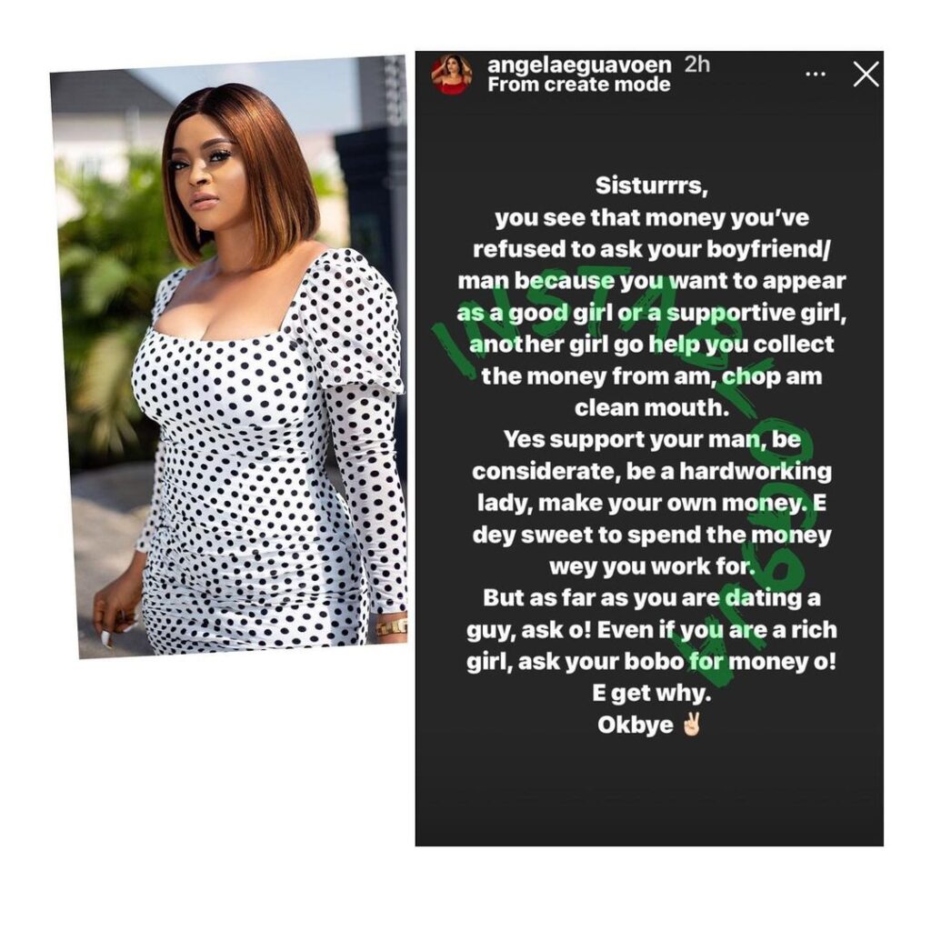 Support your man but don't miss any oppurtunity to ask for his money — Actress Angela Eguavoen