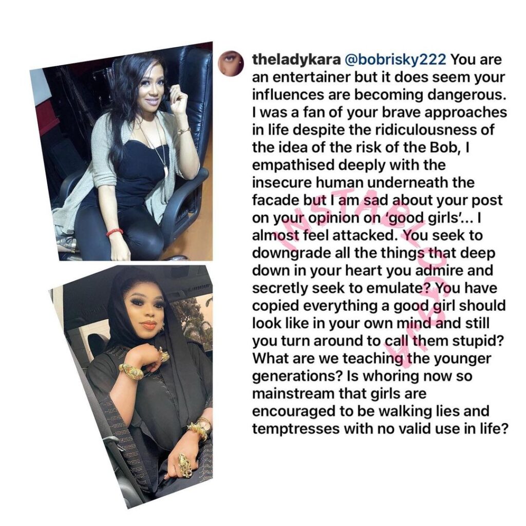 Your influence is becoming dangerous. Young people should beware — Singer, Kara tells Bobrisky [Swipe]