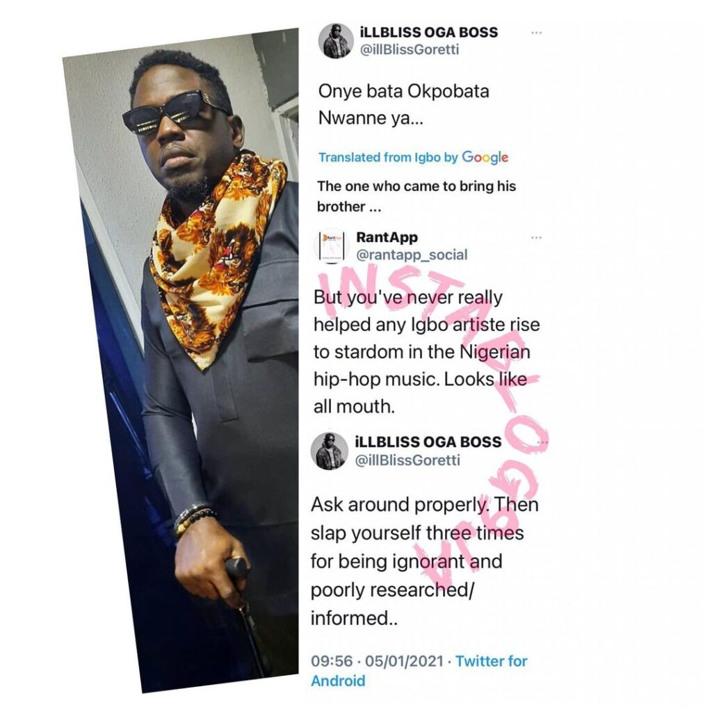 Rapper Illbliss slams a follower who accused him of being selfish