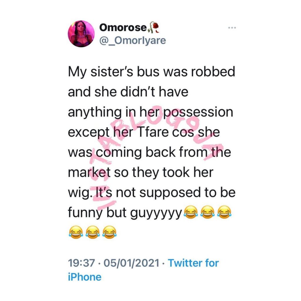 Innovative robbers seize a broke lady’s wiginstablog9ja Innovative robbers seize a broke lady’s wig