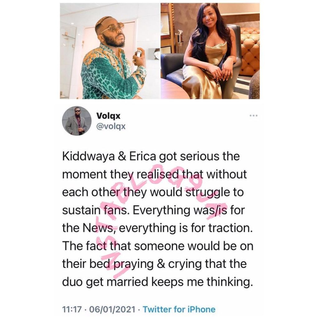 BBN's KiddWaya and Erica are together for clout — Communications Expert, Volqx