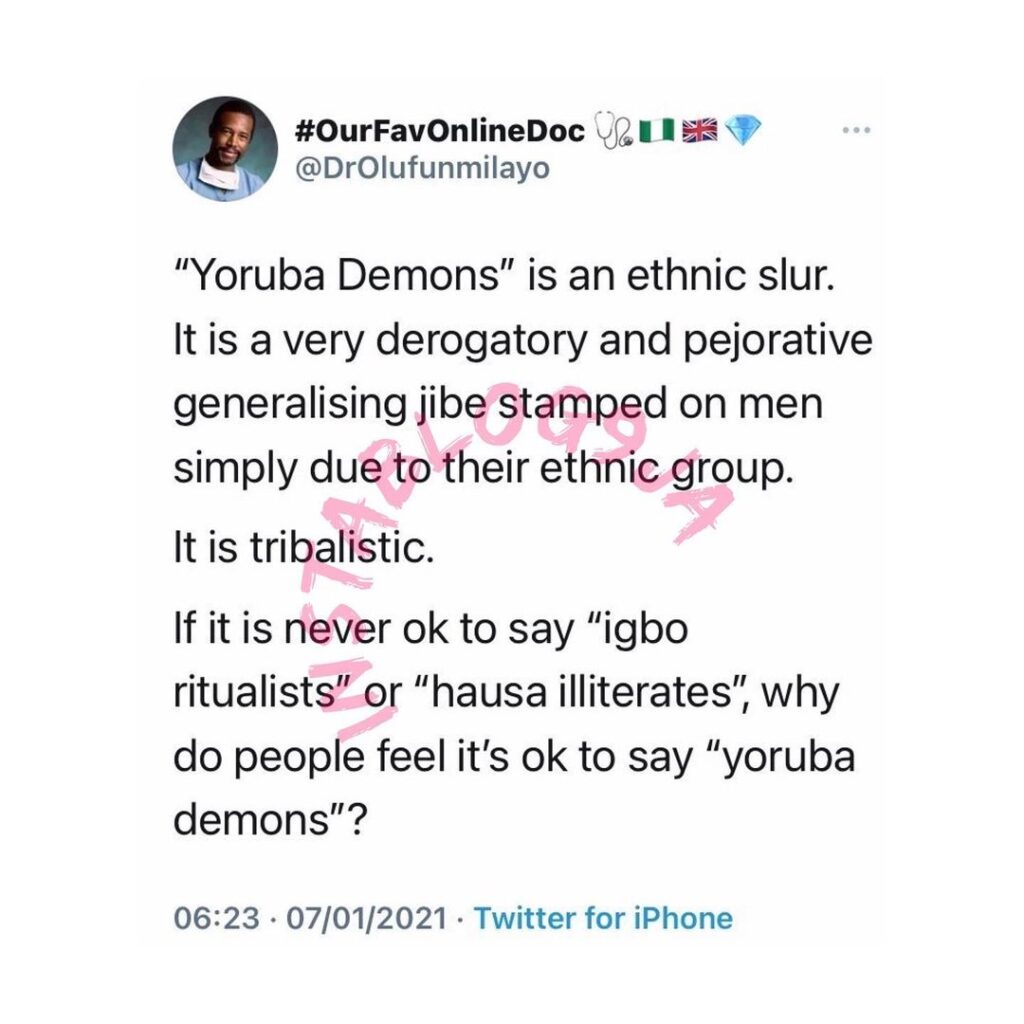 It’s very derogatory to call someone a “Yoruba Demon” — Doctor Funmi