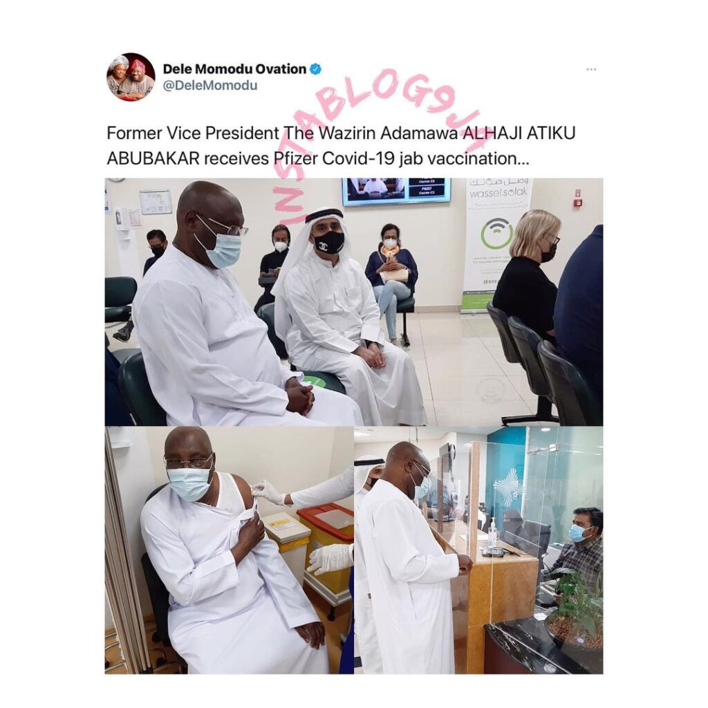 Former VP Atiku receives COVID-19 vaccine in Dubai