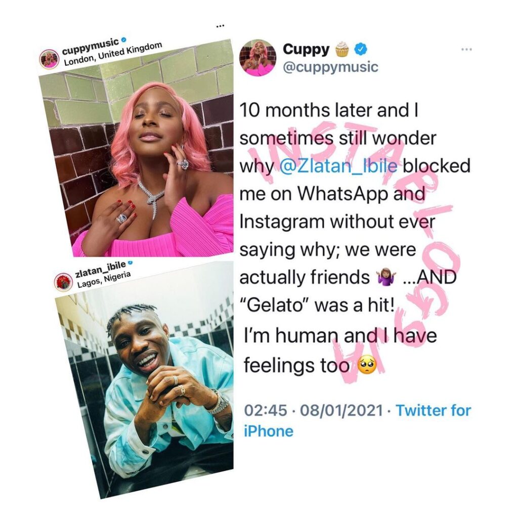 “I have feelings too,” says Dj Cuppy as she wonders why ZlatanIbile blocked her on WhatsApp and IG