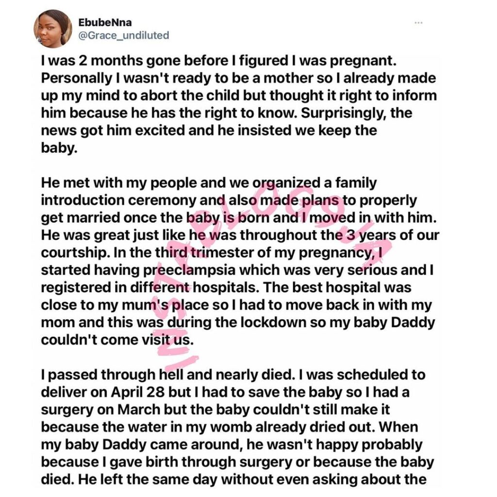 How my boyfriend abandoned me after our baby died during delivery— Criminologist Grace. [Swipe]