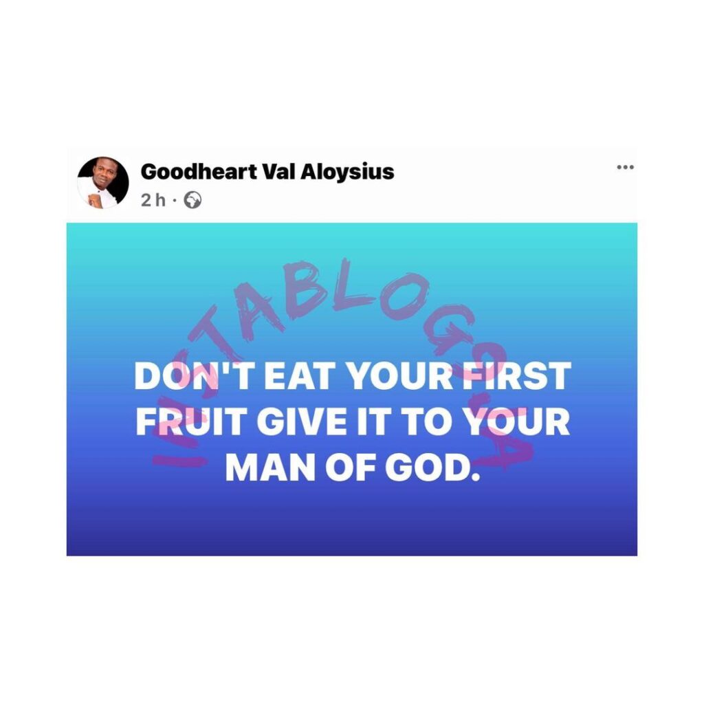 Give your first fruits to your Man of God — Pastor
