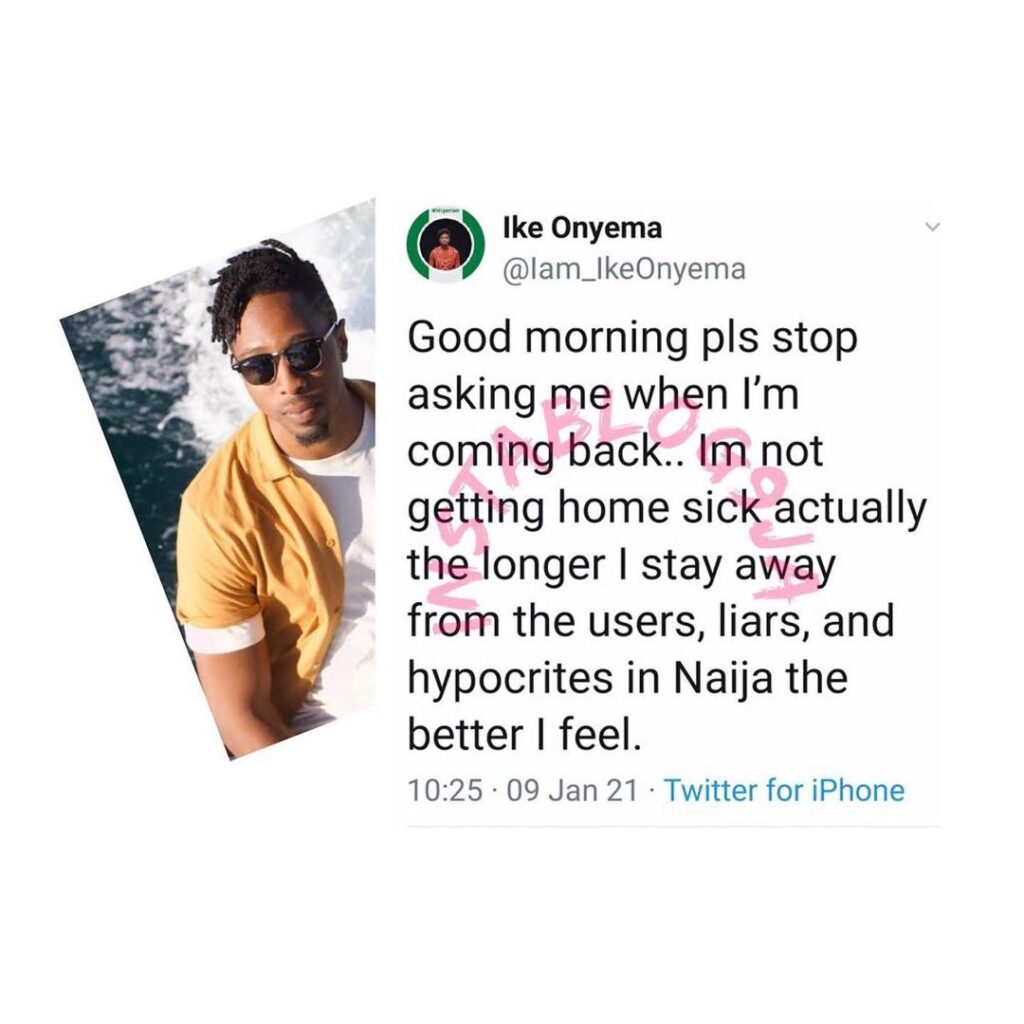 The longer I stay from the hypocrites in Nigeria, the better I feel — Blogger Ike
