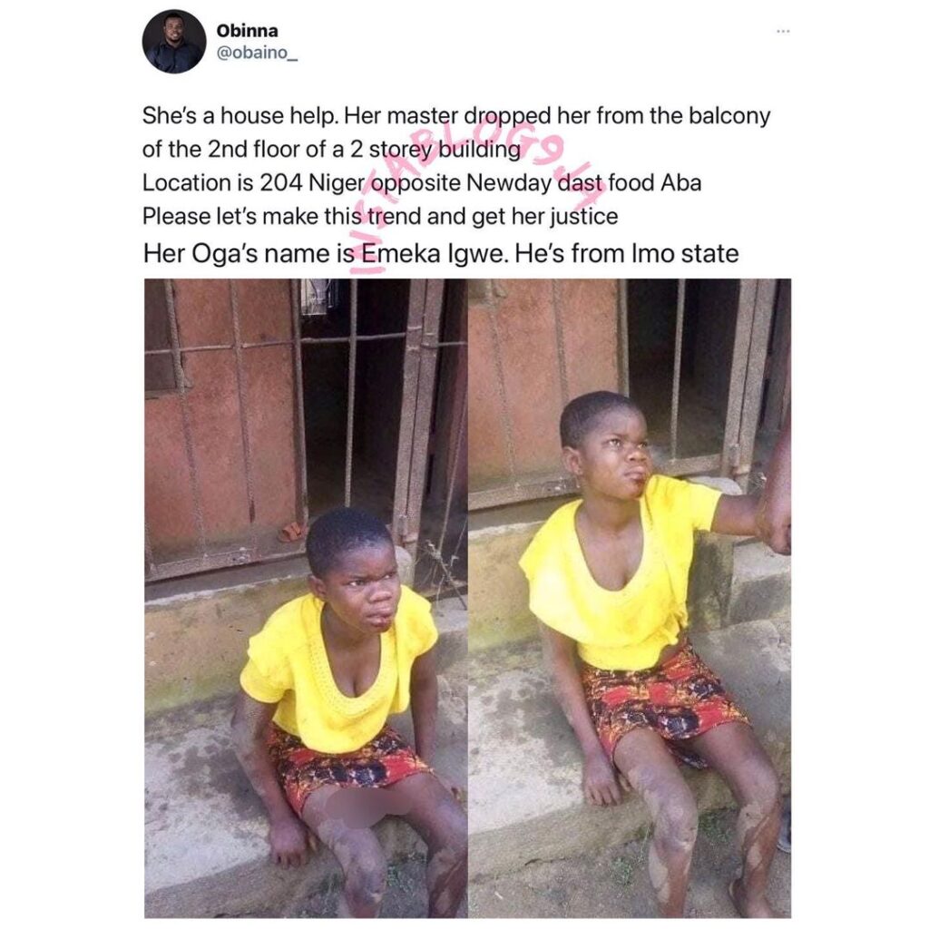 Man allegedly throws his househelp from the 2nd floor of a 2-storey building in Abia State