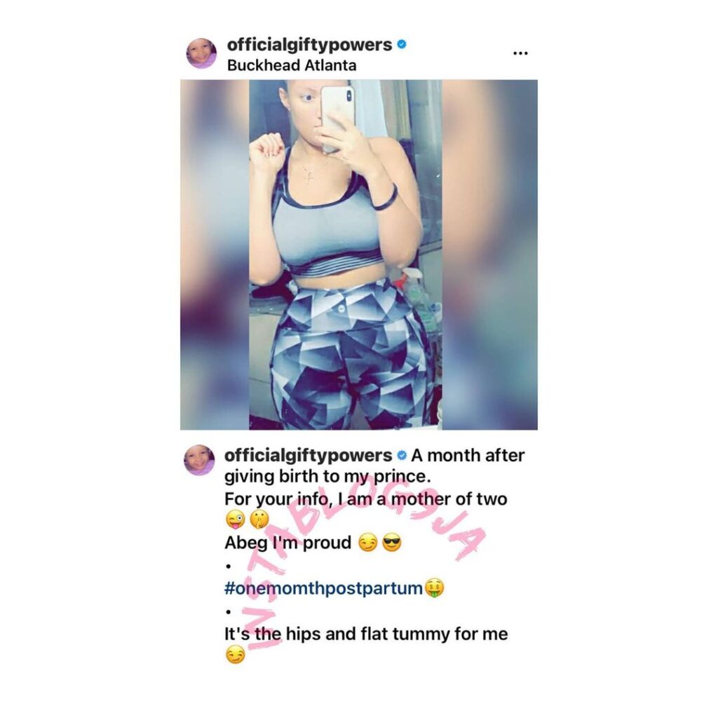 Reality Star Gifty Powers flaunts her SnapBack body a month after giving birth