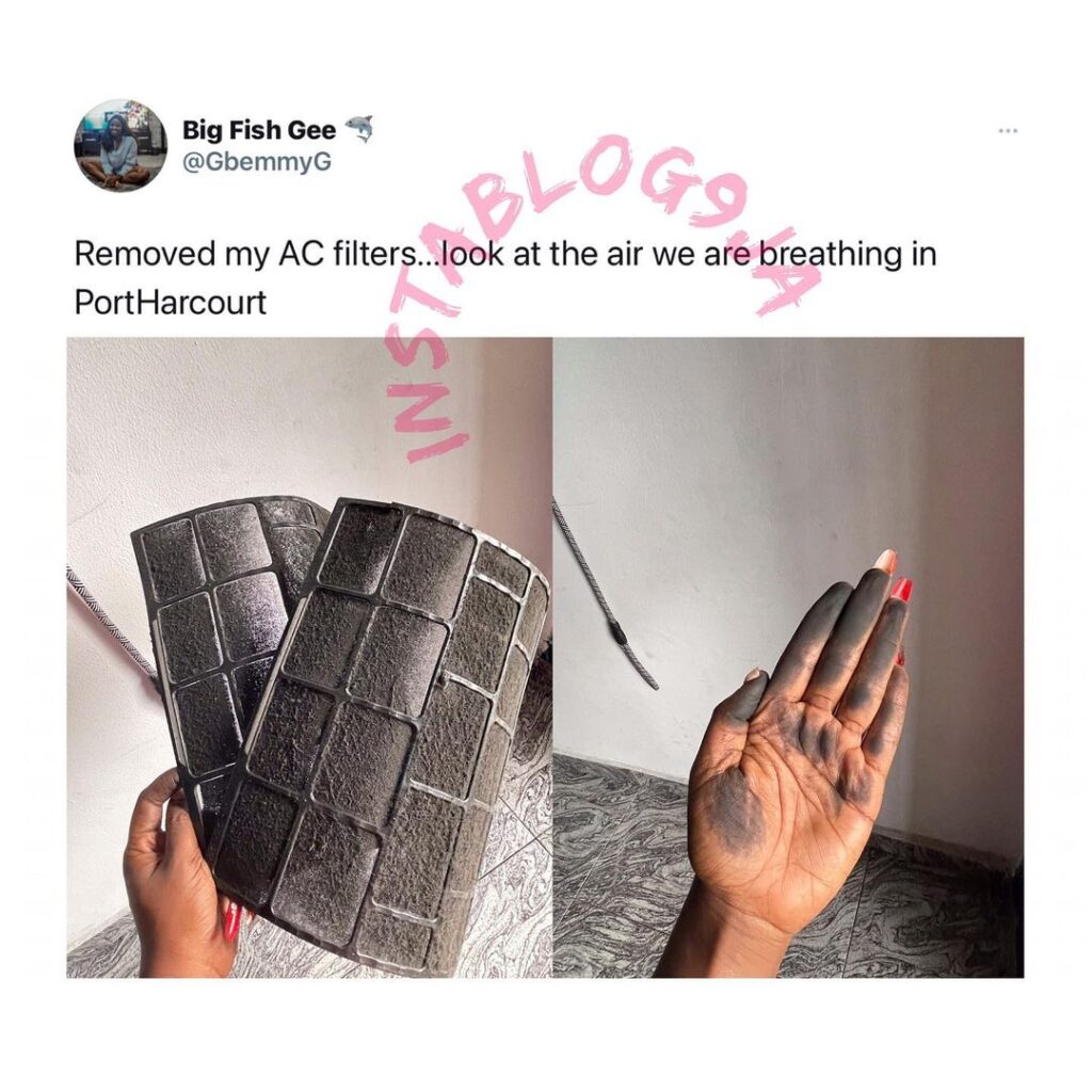 Lady reveals what Port-Harcourt atmosphere did to her AC filter