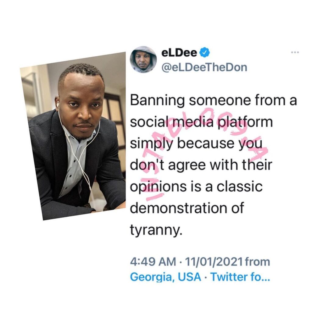 Trump’s social media ban: It is tyranny — Nigerian rapper, Eldee