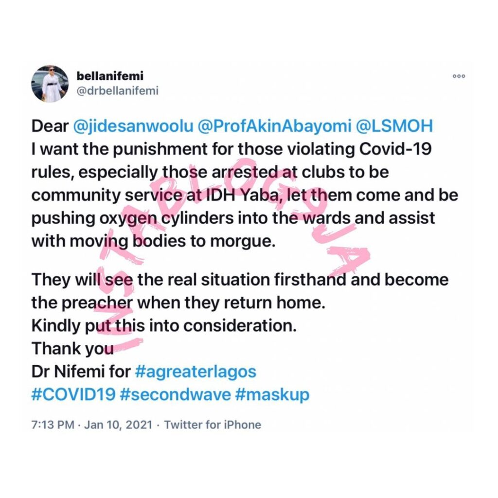 Doctor prescribes punishment for COVID-19 protocol violators in Lagos