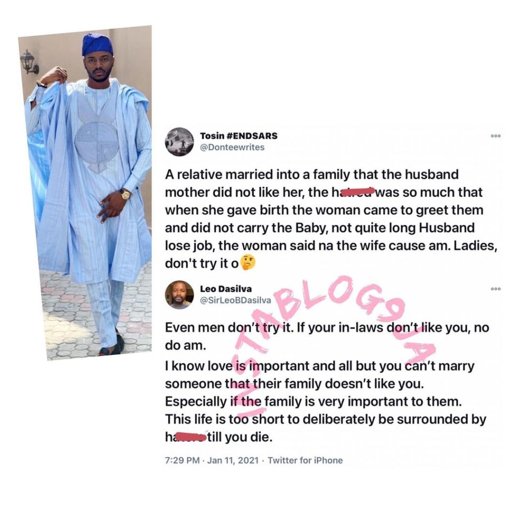 Don’t marry someone that their family doesn’t like you — Reality TV Star, Leo