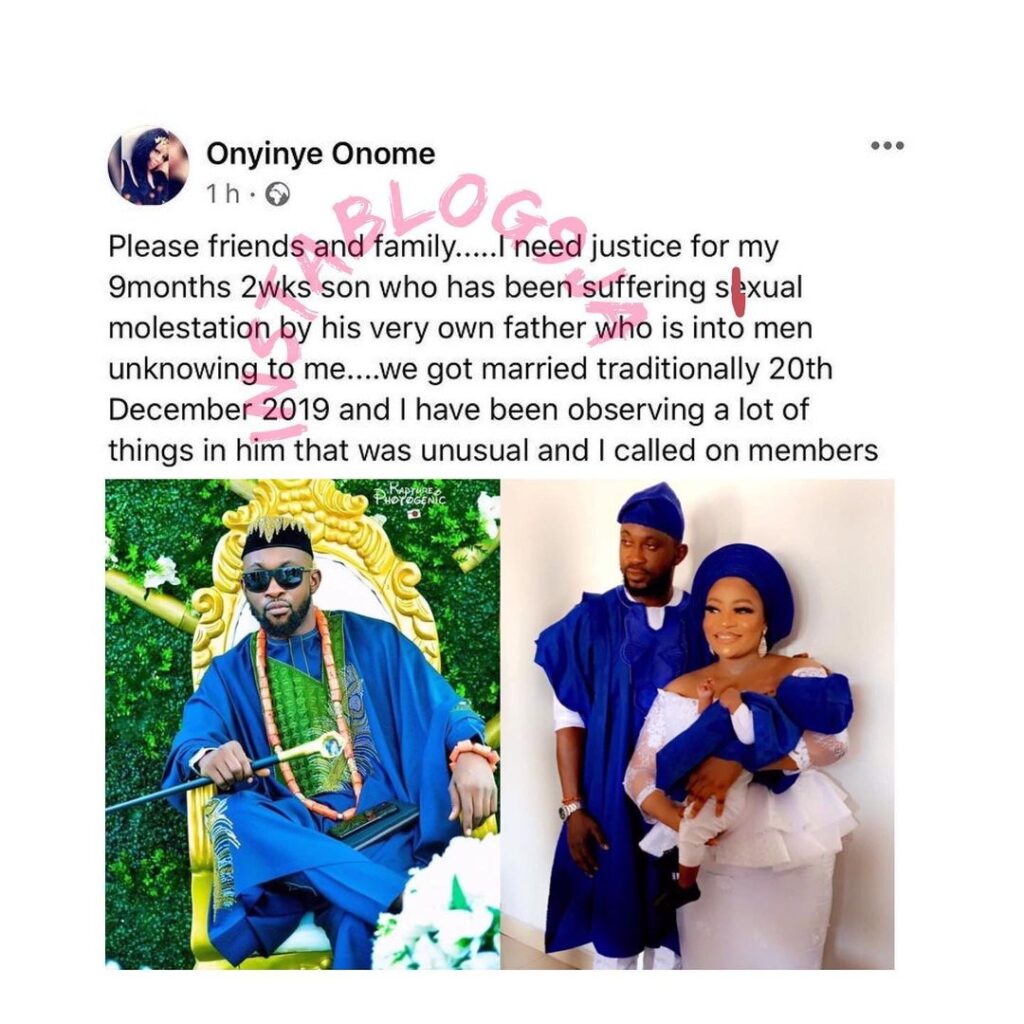 Lady calls out her husband for allegedly defiling their 9-months-old son in Lagos State [Swipe]