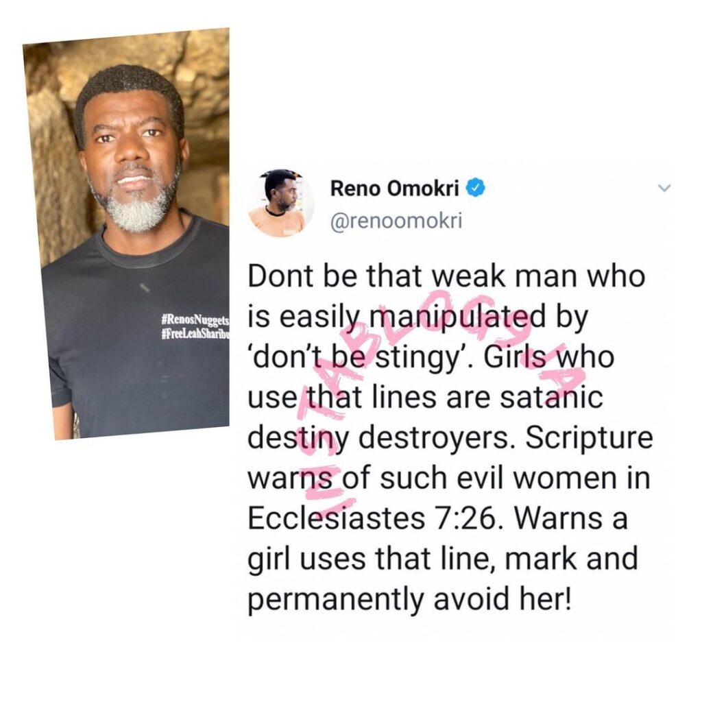 Girls who use the ‘don’t be stingy’ line on men are are satanic destiny destroyers — Reno Omokri