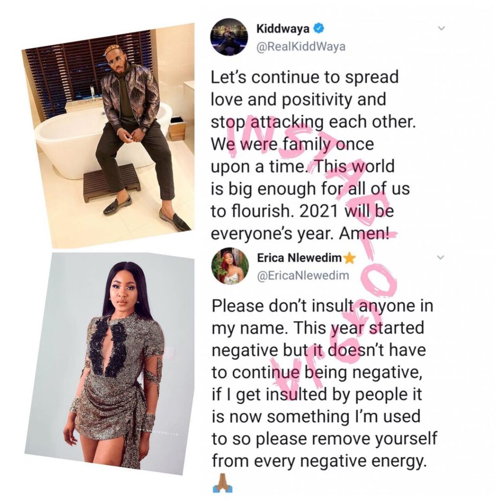 BBN’s Kiddwaya and Erica sue for peace as he comes under fire for saying he doesn’t have a love life. [Swipe]