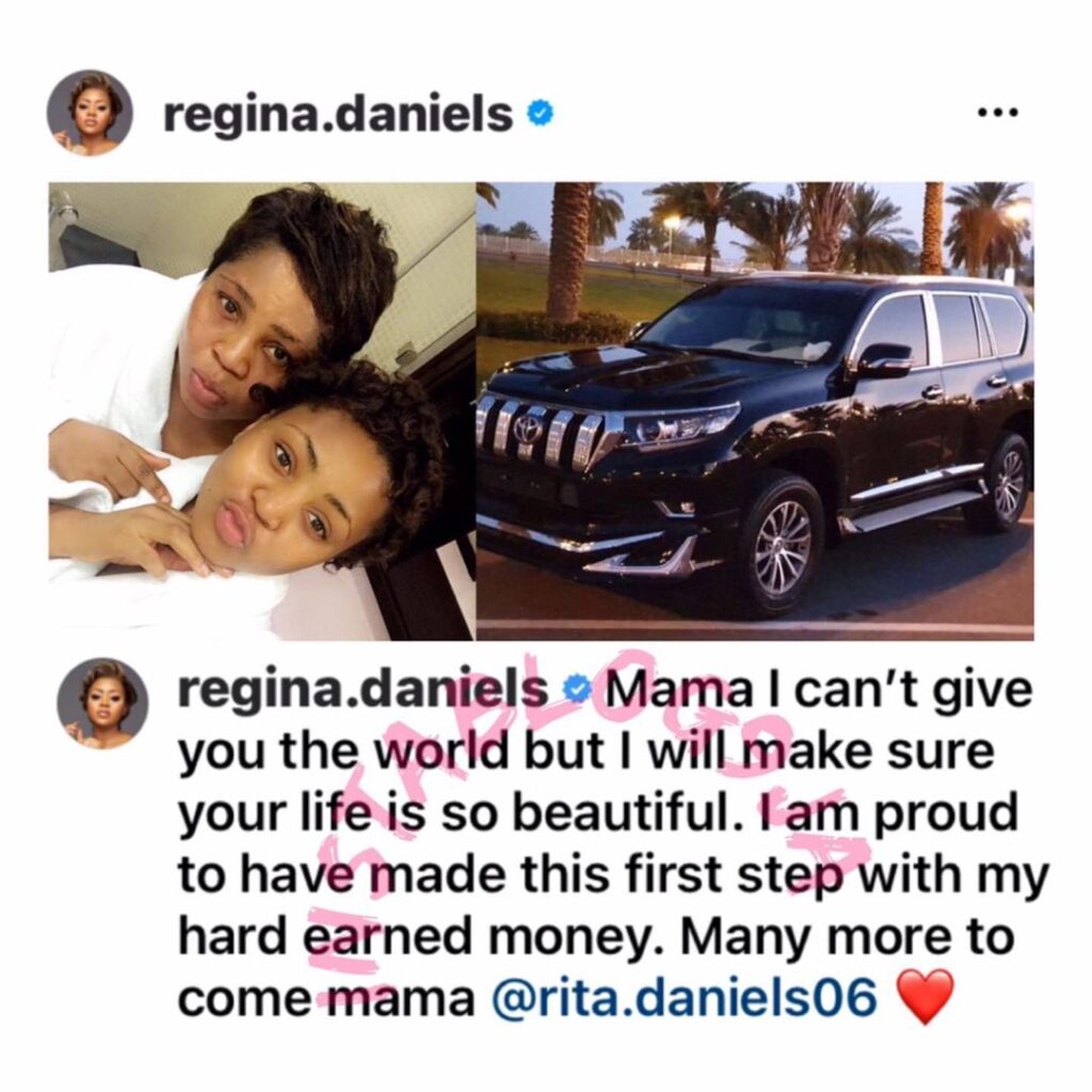 I bought my mum the N15M Toyota Prado with my hard earned money — Actress Regina Daniels addresses those saying her billionaire husband bought it. [Swipe]