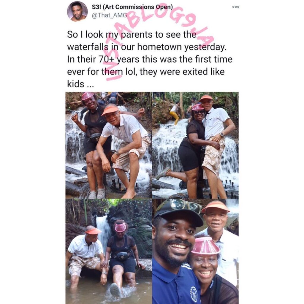 Guitarist Kachi warms hearts as he takes his parents to see a waterfall for the first time