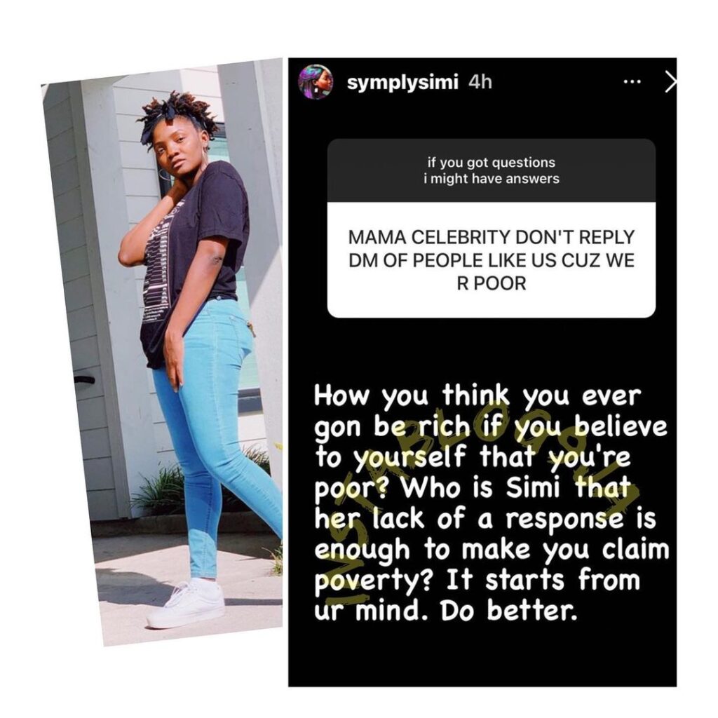 Singer Simi replies fans who accused celebrities of not replying fans’ messages [Swipe]