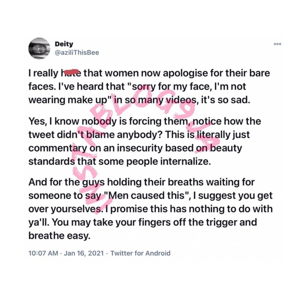 It’s sad the way women apologize for their bare face — Lady