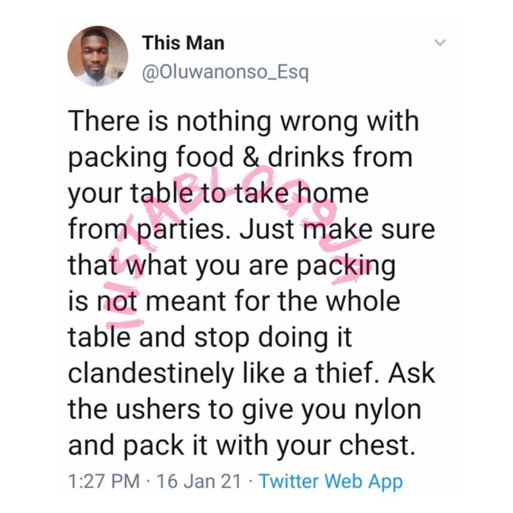 There is no shame in packing food and drinks home from party — Philosopher