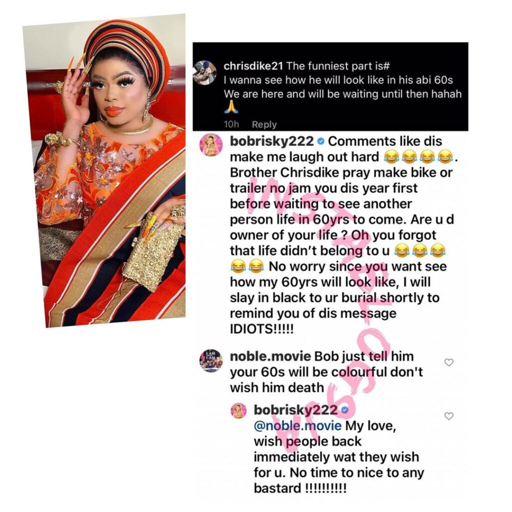 Crossdresser Bobrisky slams a troll waiting impatiently to see her at 60