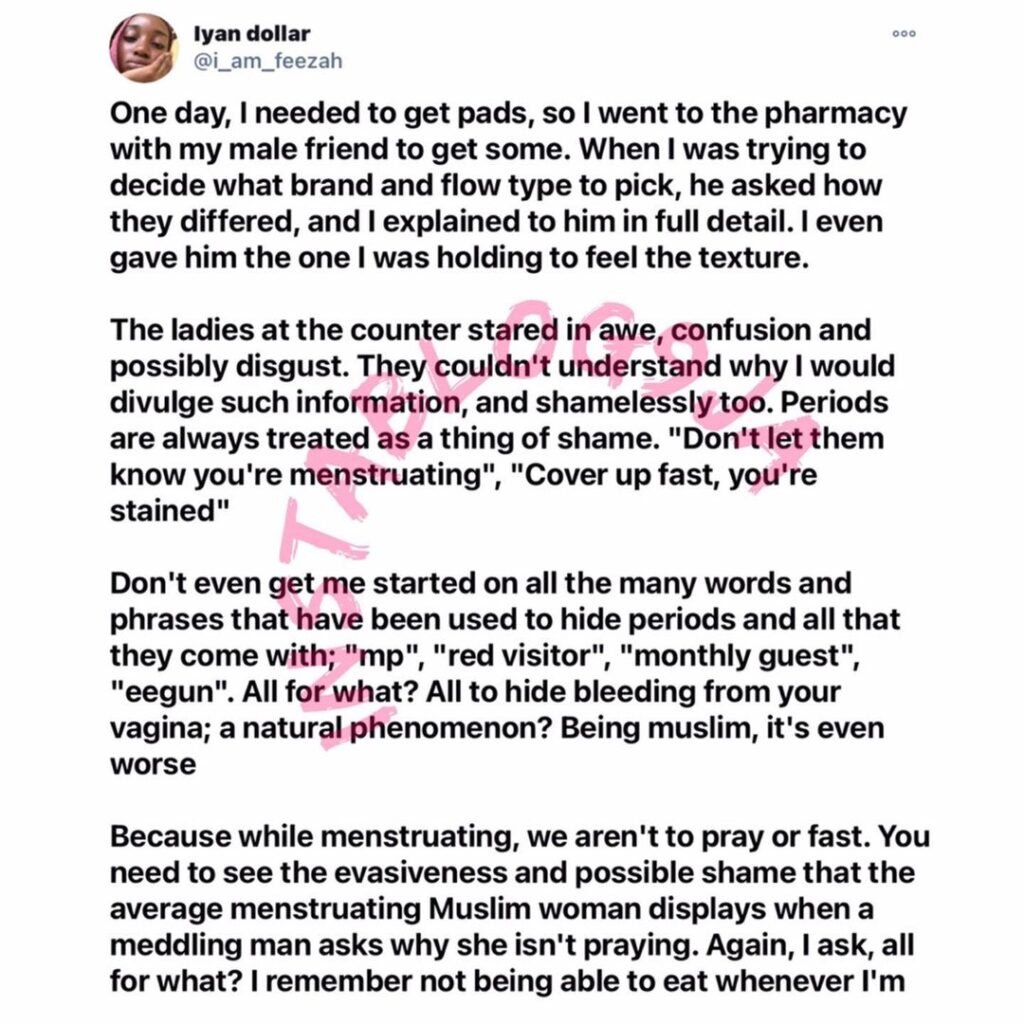 Ladies, stop being ashamed of your period — Vlogger [Swipe]