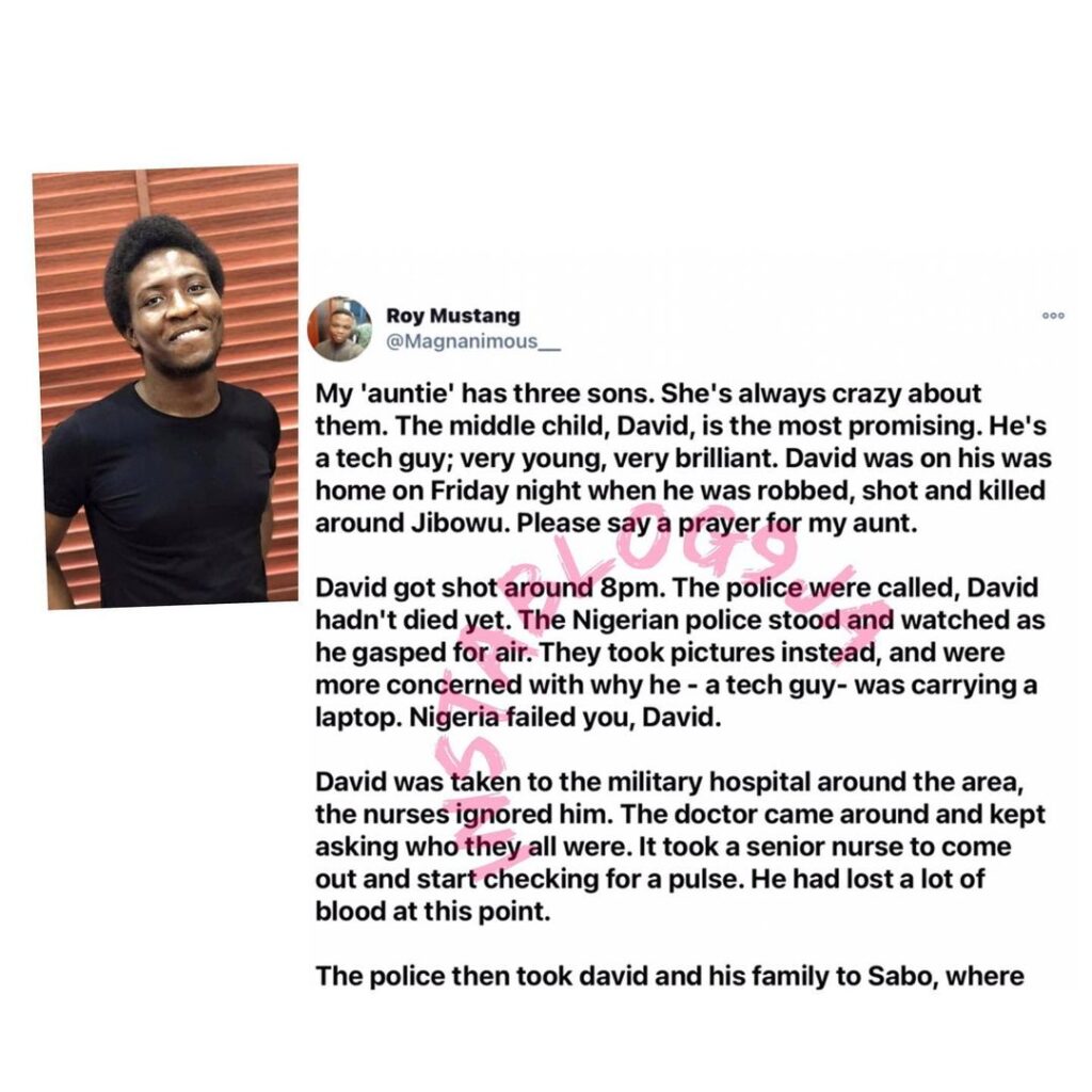 “The police were more concerned about why he was carrying a laptop and taking pictures, than saving him,” Man recounts how his cousin died after being shot by armed robbers in Lagos State [Swipe]