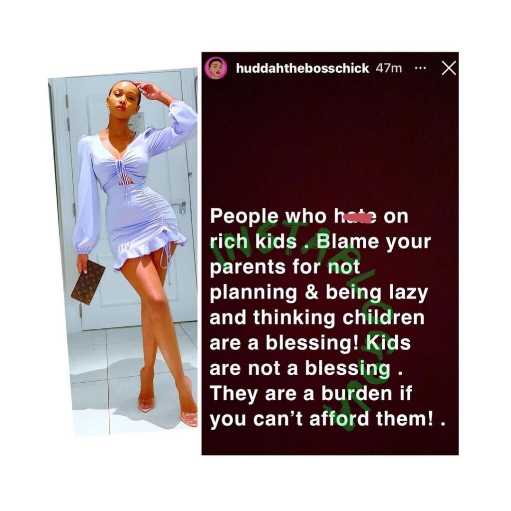 “Blame your parents for being lazy,” Socialite Huddah Monroe lambastes those who despise rich kids