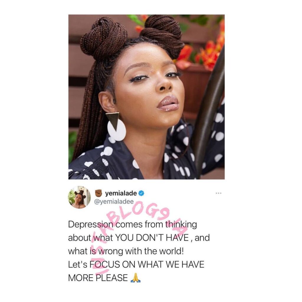 Depression comes from thinking about what you don’t have — Singer Yemi Alade