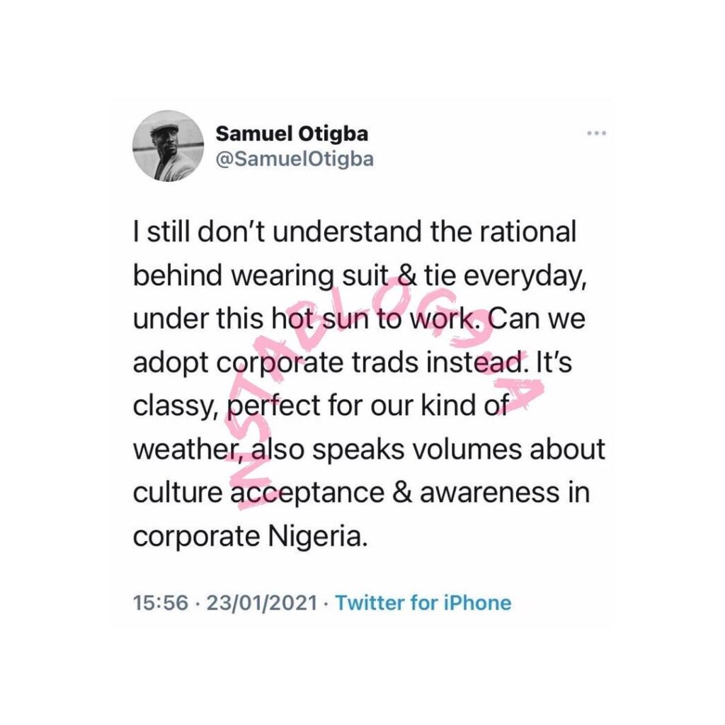 Corporate native attire should be adopted for the workplace instead of suit and tie —Brand Strategist, Samuel Otigba