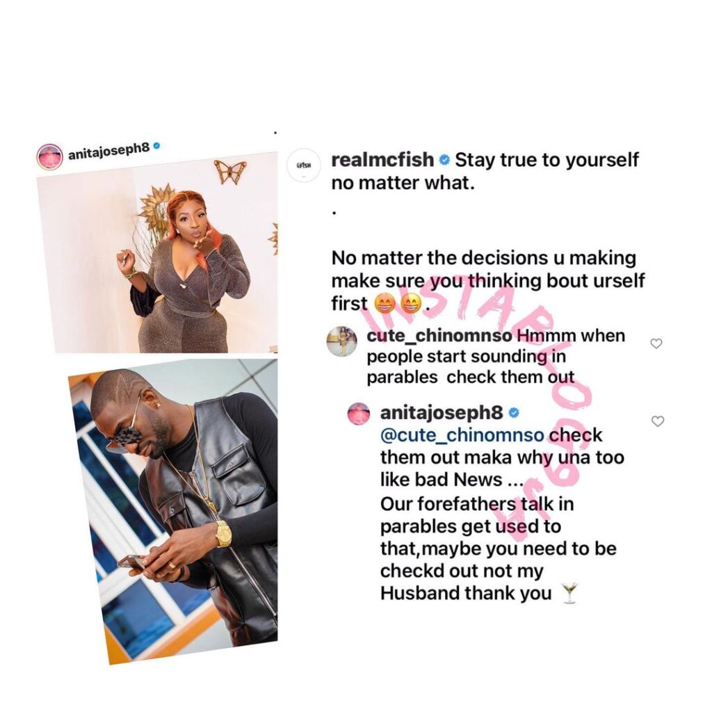 Actress Anita Joseph slams a follower while on monitoring duty, at her husband’s page