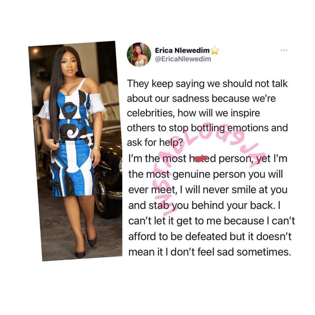 Celebrities can’t inspire others when they keep telling us not to talk about our sadness — BBN’s Erica