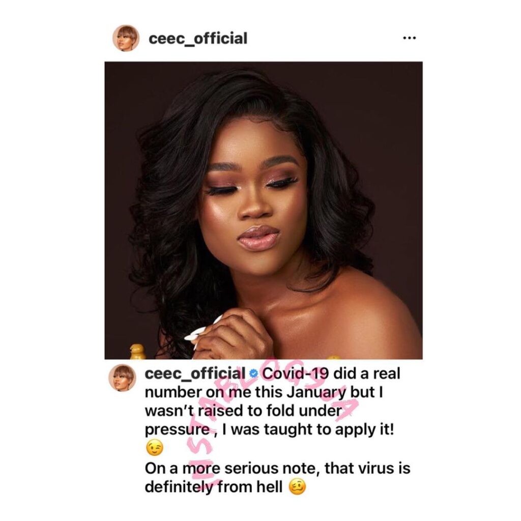 Reality TV Star, Cee C, contracts COVID-19