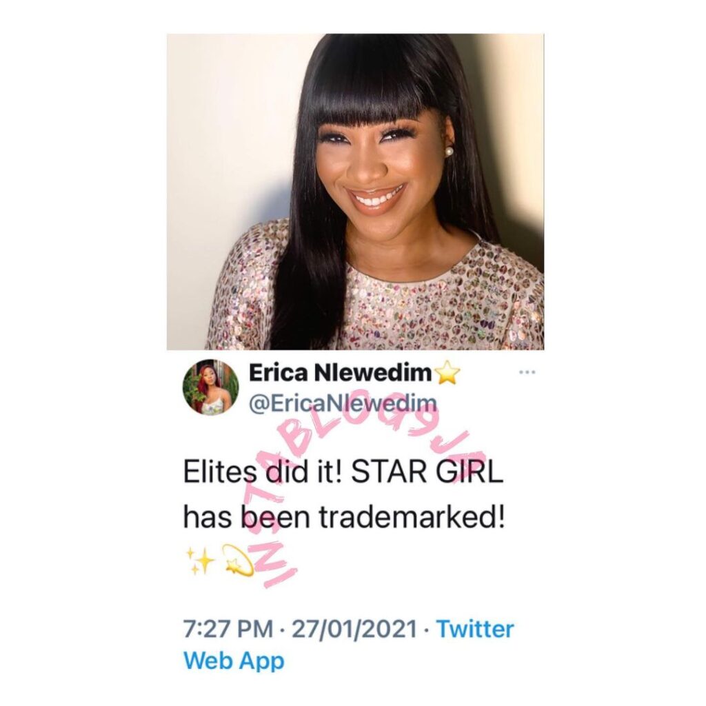 BBN’s Erica trademarks the phrase “Star Girl”