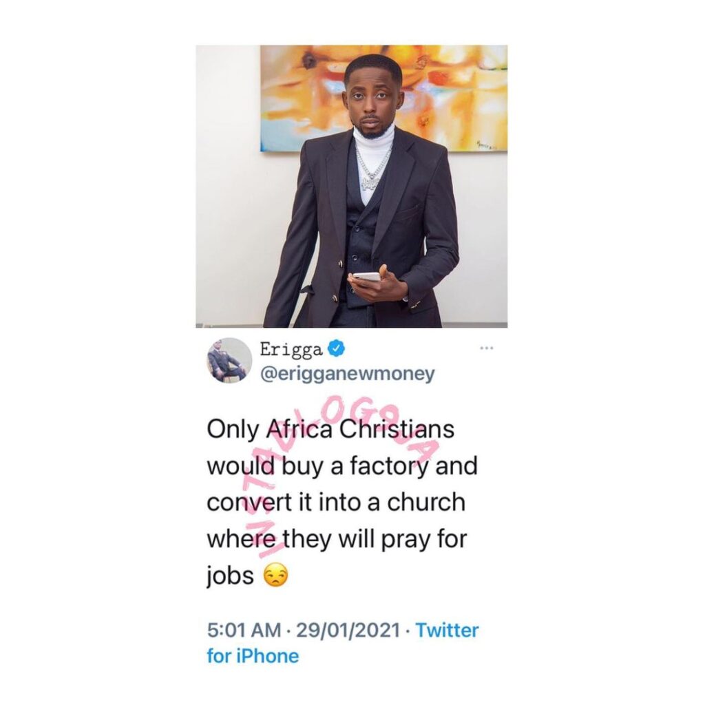 Rapper Erigga carpets African Christians