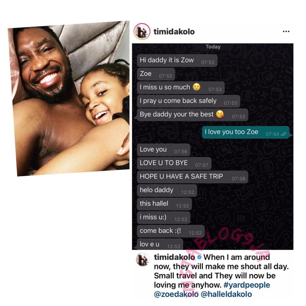 Singer Timi Dakolo shares the heartwarming message he got from his daughter
