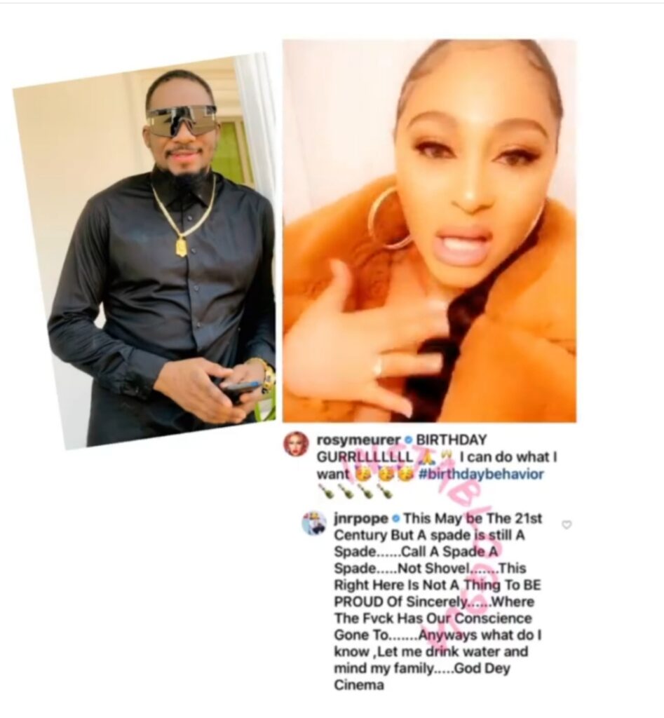 “This isn’t something to be proud of,” Actor Jnr Pope, reacts to Rosy Meurer’s marriage to Tonto Dikeh’s ex