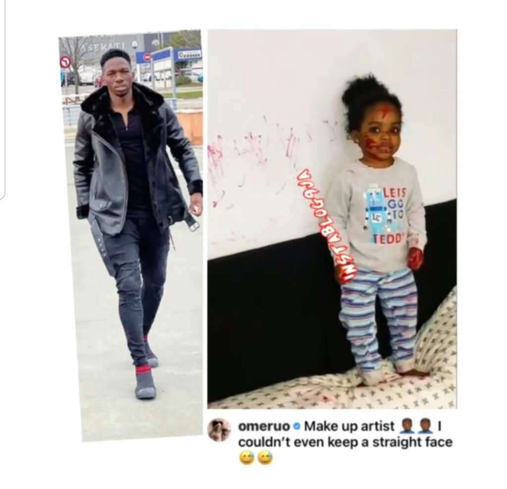 Footballer Omeruo confused on how to react after his daughter made a mess of his wall